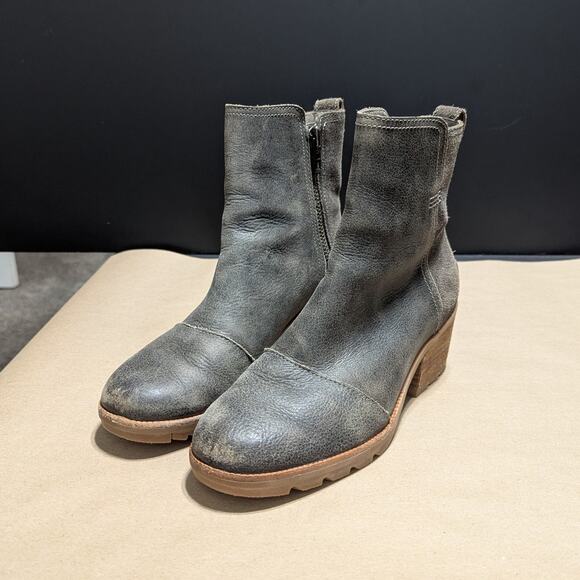 Sorel Cate Chelsea Boots Ankle Booties Heeled Womens 6.5 Leather Olive Green - Picture 2 of 8